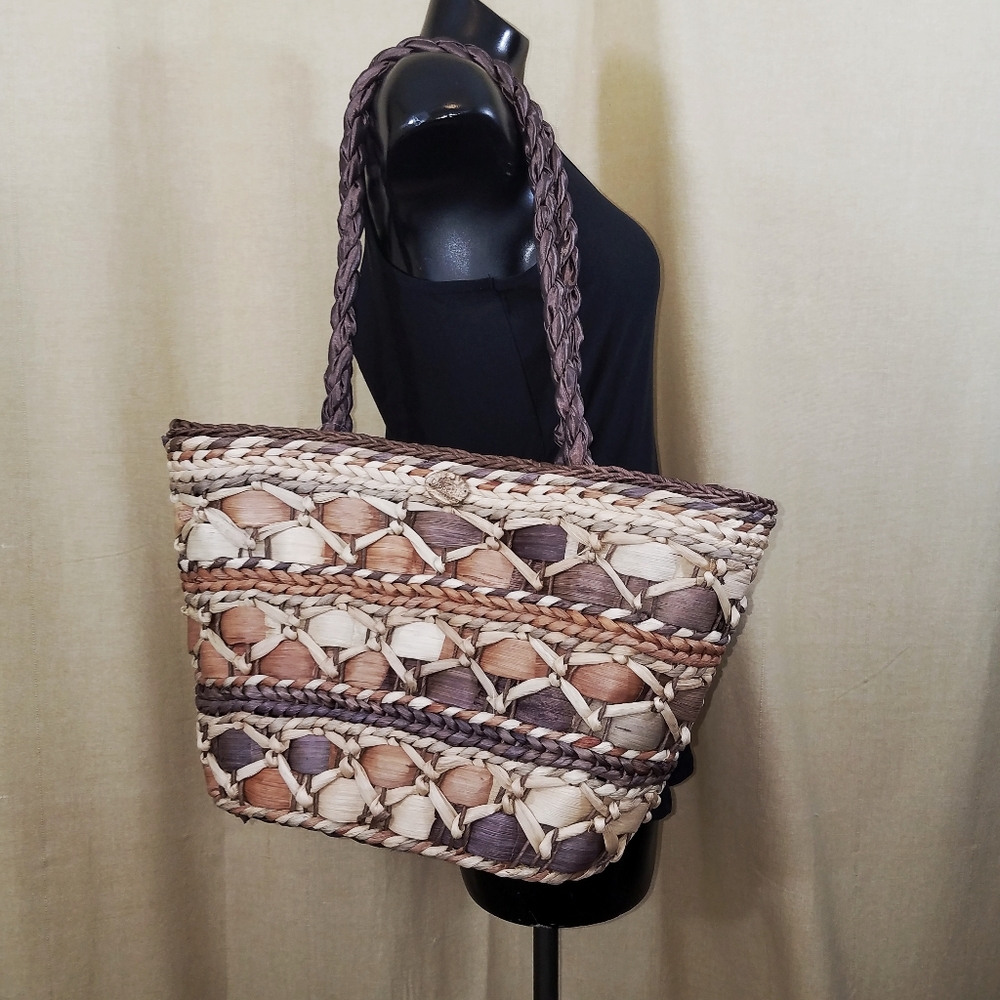 Cappelli Taupe Beige Brown Maxi Straw Tote Bag